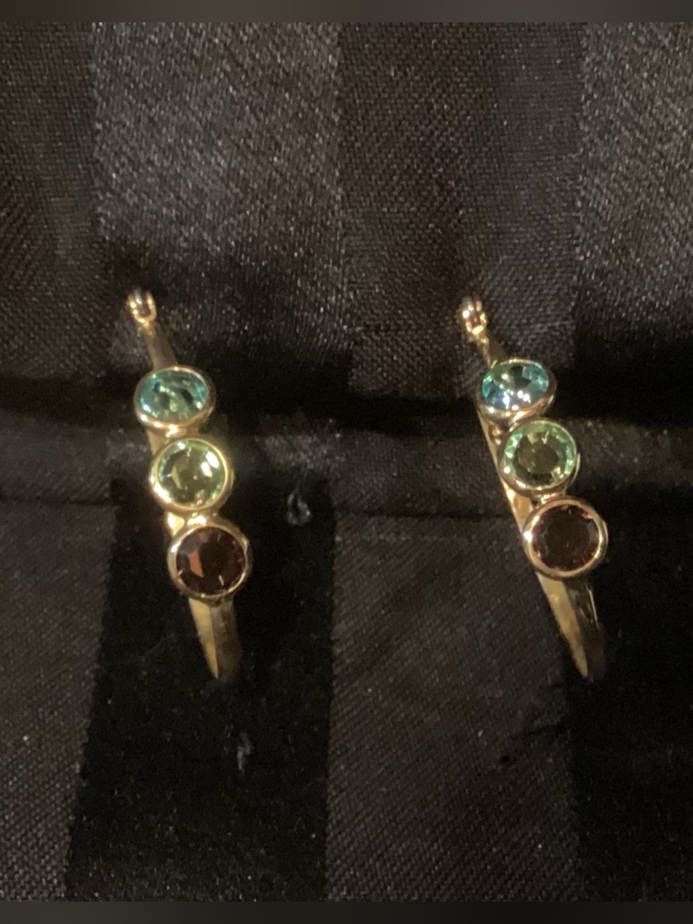 Gold Tone Multi-Stone Hoop Earrings - Green, Teal, Purple
